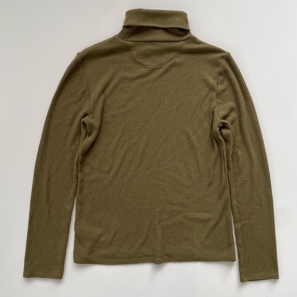 Faherty Women's Legend Ribbed Turtleneck Sweater in Military Olive Green Small - Picture 3 of 8